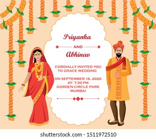 indian hindu wedding invitation card design template