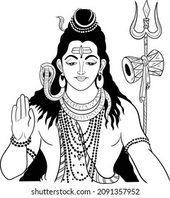 Indian Hinduism god lord shiva Vector black and white clip art illustration. Indian god shiv black and white line drawing wedding clip art and symbol.