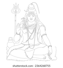 Indian Hinduism god lord shiva Vector black and white clip art illustration. Indian god shiv black and white line drawing wedding clip art and symbol