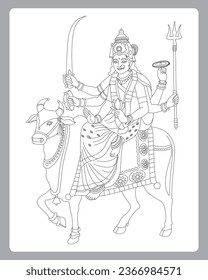 Indian Hinduism Shakti  Vector black and white clip art illustration. Indian Umiya Mataji black and white line drawing wedding clip art and symbol