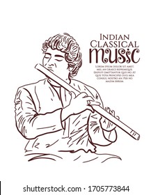 Indian Or Hindustani Classical Music Instruments Vector Illustration. 