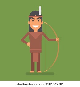Indian holding hand on side holding bow and smiling. Flat people. Vector Illustration