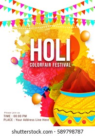 Indian Holi Color fair Festival Celebration Poster Or Banner Background.