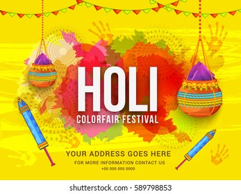 Indian Holi Color fair Festival Celebration Poster Or Banner Background.