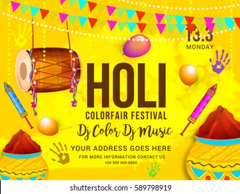 Indian Holi Color fair Festival Celebration Poster Or Banner Background.