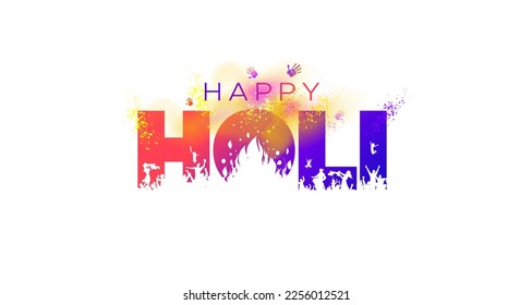 Indian Holi Festival Poster Design. Happy Holi text with Fun Celebration and colorful color splash background. Vector illustration