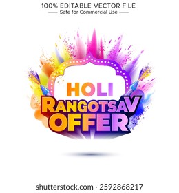 Indian Holi Festival Promotional Sale: Logo and Banner Design Featuring a Vibrant Color Splash.