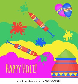 Indian Holi traditional festival of colours, design elements in indian style, hinduism colorful celebration with vivid multicolored powder vector