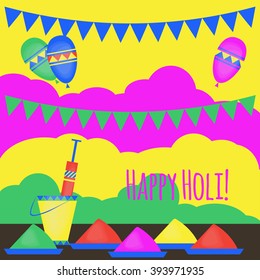 Indian Holi traditional festival of colours, design elements in indian style, hinduism colorful celebration with vivid multicolored powder vector