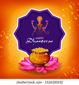 Indian holiday of Happy Dhanteras during Diwali season for prosperity. Vector illustration