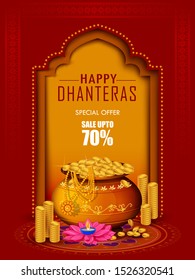 Indian Holiday Of Happy Dhanteras During Diwali Season For Prosperity. Vector Illustration