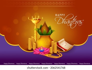 Indian holiday of Happy Dhanteras during Diwali season for prosperity. Vector illustration