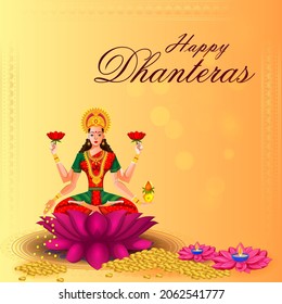 Indian holiday of Happy Dhanteras during Diwali season for prosperity. Vector illustration