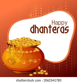 Indian holiday of Happy Dhanteras during Diwali season for prosperity. Vector illustration