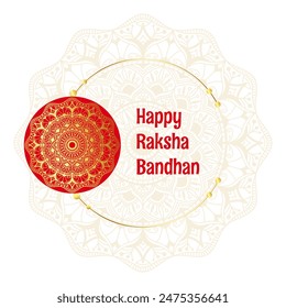 Indian holiday Raksha Bandhan.Red and gold rakhi bracelet for brother.Square template social media post.Greeting card.Vector stock illustration.