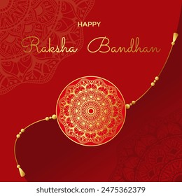 Día de fiesta india Raksha Bandhan.Brazalete rakhi oro rojo para brother.Square Plantilla social media post.Tarjeta de felicitación.Vector ilustración de stock.