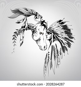 Indian with horse. Vector illustration