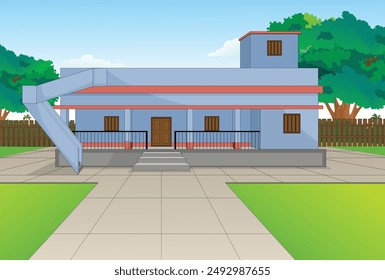 Indian House Background Vector, Cartoon, Indian house, front, house, house outside area,  green background