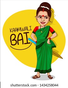 indian housemaid (kamwali bai) cartoon character vector illustration