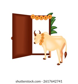Indian Housewarming Cow Garland Entrance Tradition Puja Sacred Door Ceremony Cultural Prosperity
