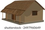 Indian hut or small village house with thatched roof, flat cartoon vector illustration isolated on white background. African traditional national dwelling