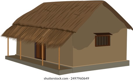 Indian hut or small village house with thatched roof, flat cartoon vector illustration isolated on white background. African traditional national dwelling