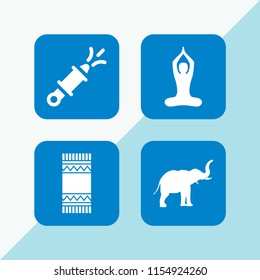 indian icon. 4 indian set with buddhist yoga pose, holi, elephant and mexico indian cloth vector icons for web and mobile app