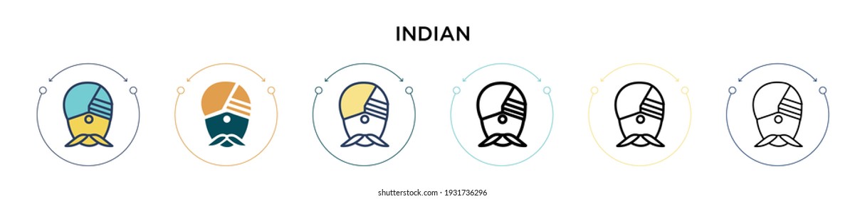 Indian icon in filled, thin line, outline and stroke style. Vector illustration of two colored and black indian vector icons designs can be used for mobile, ui, web