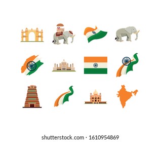 Indian icon set design, Culture travel india country asia national tourism and religion theme Vector illustration