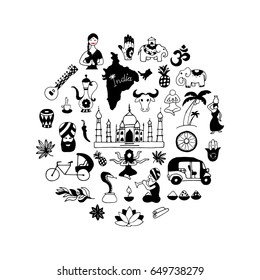 Indian icons circle set, vector illustration, eps10