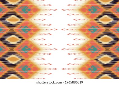 Indian ikat pattern seamless design. Ethnic Aztec fabric carpet mandala ornament native boho African American chevron textile wallpaper decoration. Geometric line texture vector illustrations.