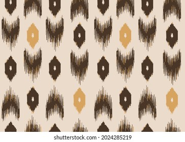 Indian ikat pattern seamless design. Ethnic Aztec fabric carpet mandala ornament, Seamless pattern brown ikat middle east pattern on beige background. 