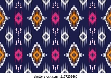 Indian Ikat seamless pattern design for fabric textile. Ikat fabric Aztec tribal background. Folk embroidery, Indian, Scandinavian, Gypsy, Mexican, African rug, wallpaper.