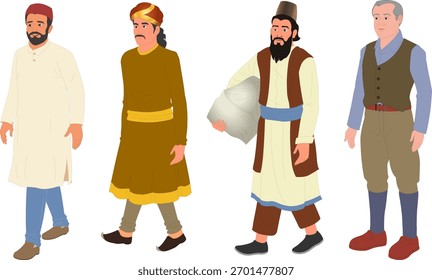 Paquete de 4 personajes de ilustración india 