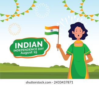 Indische Unabhängigkeit Feiern Tag Illustration Vektor-Banner und Post-Design, Feiern Tag ClipArt Set. In: India National Flag Freedom Independence Patriotism Template.