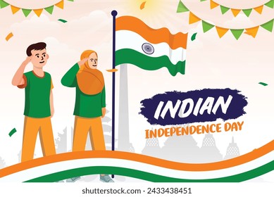 Indian independence Celebrations Day Illustration Vector Banner And Post Design, Celebrations Day Clip Art Set. India National Flag Freedom Independence Patriotism Template.