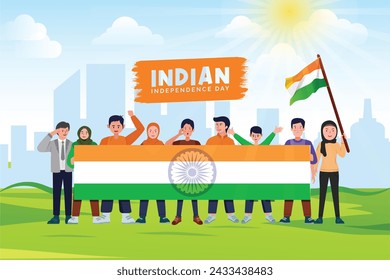 Indian independence Celebrations Day Illustration Vector Banner And Post Design, Celebrations Day Clip Art Set. India National Flag Freedom Independence Patriotism Template.