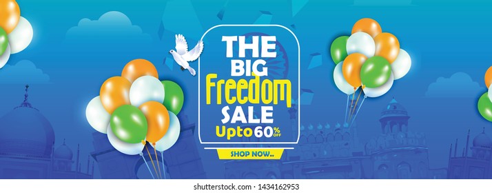 Indian Independence Day 15 august concept with big freedom sale ,mega sale, banner, poster, sale tags