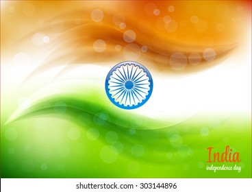 Fondo de Vector Abstractas del Día de la Independencia India. Fondo de acuarela estilizada que dibuja la bandera de la India y contiene luces Bokeh.