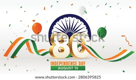 Indian independence day August 15 balloon with flag ribbon vector poster