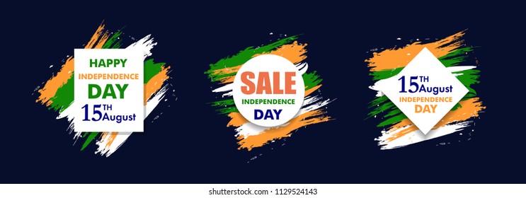Indian Independence Day background 15 th august. Sign Sale for banner or poster. The colors of the national flag. Vector Illustration.