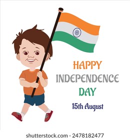 Indian independence day background. Boy holding indian national flag in hand on Independence day and Republic day India