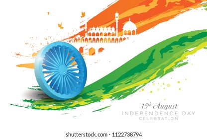 Indian Independence Day Background Design with Abstract Tri Color Flag - , 15th August Background Template Design Vector Illustration