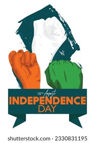 Indischer Unabhängigkeitstag-Hintergrund mit Flaggentricolor, grün, orange und weiß. Patriotismus Vorlage, Grußkarte, Poster, Glückliches Indien Freiheit Feiern.