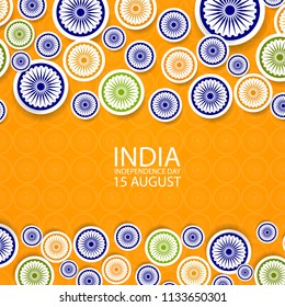 Indian independence day background with paper style Wheel Symbols. Original design for decorative postcard, flyer, banner.