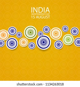 Indian independence day background with paper style Wheel Symbols. Original design for decorative postcard, flyer, banner.