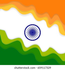 Indian Independence Day Background with Waves and  Ashoka Wheel. Vector Illustration EPS10