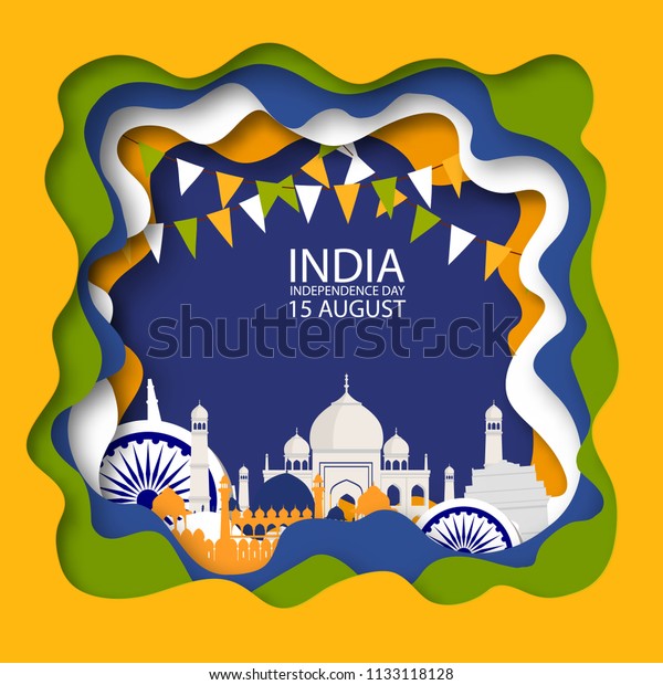 India Tricolor Flag With Ashoka Wheel Origami Paper Cut Vector