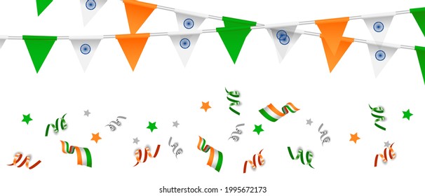Indian Independence Day. Balloons and ribbons. India flag. August 15