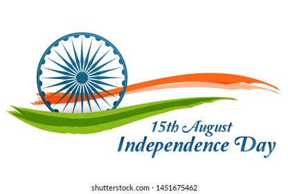 Indian Independence Day banner with flag and Ashoka wheel. Vector Illustration